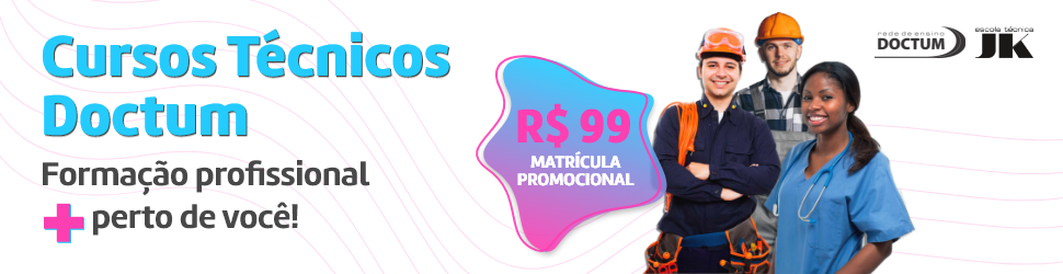 imagem com alguns jovens, uma mulher negra de uniforme de enfermagem azul, dois homens branco com uniforme de técnico junto ao texto: cursos técnicos da Doctum, formação profissional mais perto de você e o valor da mensalidade e matricula